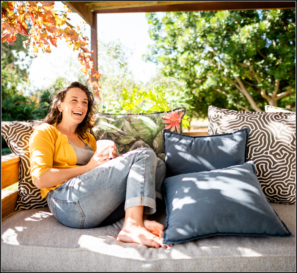 Cozy patio seating with cushions